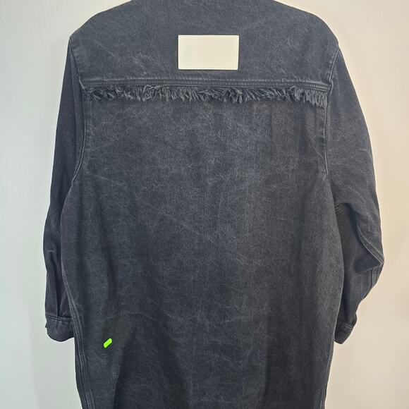 Adidas x KSENIASCHNAIDER Black Denim Fringe Shirt Dress Snap Front Large - Picture 6 of 9